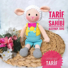 Ücretsiz Kuzu Amigurumi Tığ İşi Tarifi Tulumlu Kuzu❤️❤️