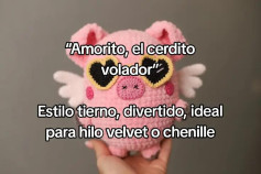Amorito, el cerdito volador: Patrón de crochet tierno para hilo velvet o chenille