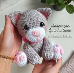 Chart de Crochê para Gatinho Amigurumi Adorável com Detalhes Cor-de-Rosa