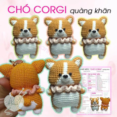 chart móc chó corgi quàng khăn