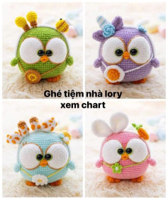 Chart Móc Len: Bốn Chú Cú Amigurumi Ngộ Nghĩnh Dễ Thương