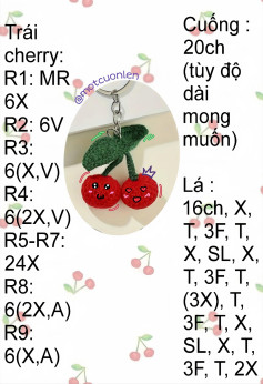 Chart móc len cherry dễ thương và chi tiết cho móc khóa