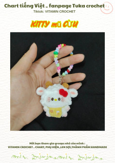 Chart móc len Kitty đội mũ cừu dễ thương và đầy màu sắc