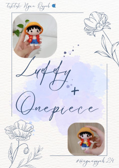Chart móc len nhân vật hoạt hình với mũ rơm và áo đỏ luffy