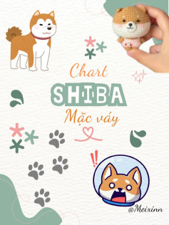 chart móc len shiba mặc váy