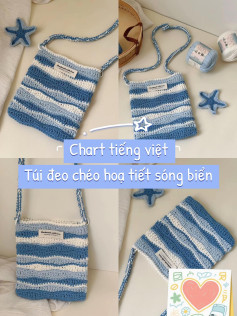 Chart móc len túi đeo chéo với sọc xanh biển