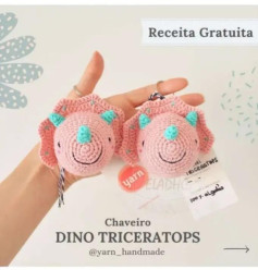 Chaveiro de Triceratops em Crochê - Receita Grátis Disponível