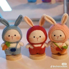 Crochet Pattern: Adorable Bunny Dolls in Colorful Outfits