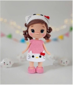Crochet Pattern for Cute Doll with Kitty Hat and Dress