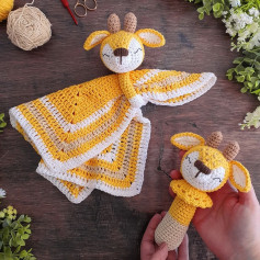 Crochet Pattern for Giraffe Lovey and Rattle Set