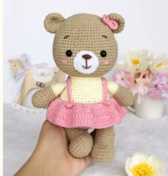 Cute Crochet Teddy Bear in a Pink Dress Pattern