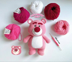 Cute Pink Bear Crochet Pattern with Yarn and Hook Set