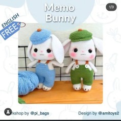 Free Crochet Pattern: Adorable Memo Bunny Amigurumi in Overalls