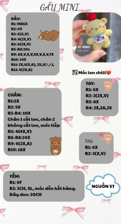 gấu mini chart móc len