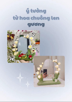 hoa chuông len, hoang chuông len gương, hoa chuông len đèn ngủ, hoa chuông len đèn treo, hoa chuông len móc cặp sách, hoa chuông len vòng treo cửa, hoa chuông len dây treo đèn,