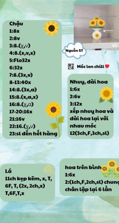 Hướng dẫn chi tiết cách móc len chậu hoa hướng dương xinh xắn.