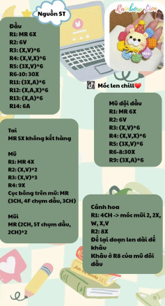 Hướng dẫn chi tiết tạo hình thú cưng bằng len với chart móc rainbow lion