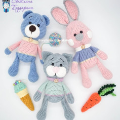 Изготовление милых вязаных игрушек: медведь, кролик, кот и мороженое