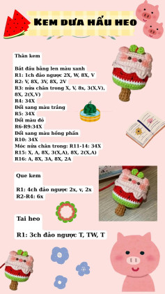 kem dưa hấu heo, donut heo, thỏ