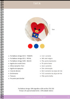 Padrão de Crochê Amigurumi: Coração Vermelho com Detalhes Coloridos