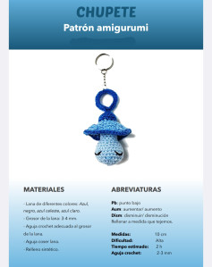 Patrón de amigurumi: crea un chupete de llavero azul paso a paso