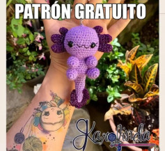 Patrón de amigurumi de axolote en tonos morados, perfecto para principiantes