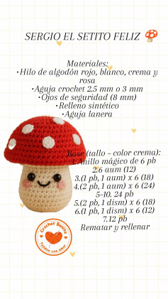 Patrón de Amigurumi: Hongo Rojo con Carita Sonriente