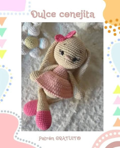 Patrón de amigurumi para coneja dulce con vestido rosa