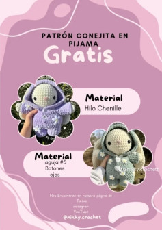 Patrón de conejita en pijama con materiales detallados