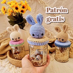 Patrón de crochet: Conejitos adorables para tapas de frascos