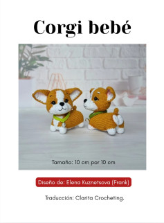 Patrón de crochet para adorables corgis bebé de 10 cm