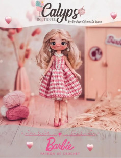 Patrón de crochet para muñeca con vestido rosa a cuadros