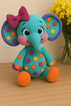 Patrón de crochet para un adorable elefante de peluche colorido
