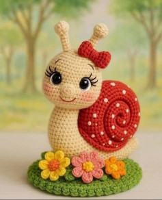 Patrón de ganchillo: Caracol amigurumi con flores coloridas