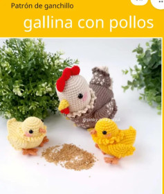 Patrón de ganchillo: encantadora gallina con sus pollitos coloridos