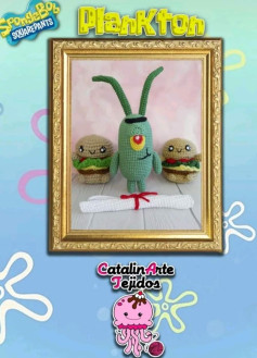 Patrón de ganchillo para hacer a Plankton y hamburguesas adorables