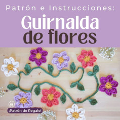 Patrón de guirnalda de flores a crochet con instrucciones detalladas.