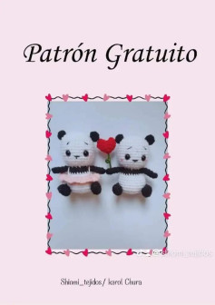 Patrón de ositos panda de crochet con corazón: creación adorable.
