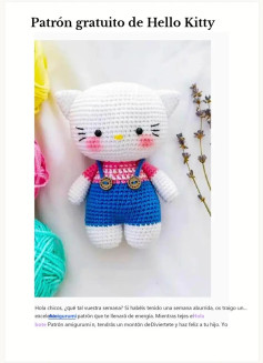Patrón detallado para tejer muñeco de Hello Kitty a crochet