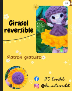 Patrón gratuito de amigurumi girasol reversible para principiantes.