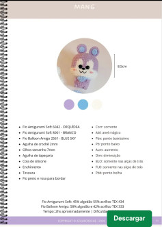 Pattern de Amigurumi de Coelhinho Roxo e Azul com Detalhes de Materiais