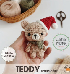 Teddy de Crochê com Chapéu de Natal - Receita Grátis