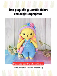 Una adorable liebre tejida con orejas esponjosas y vestimenta colorida