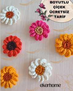 Boyutlu Çiçek Motifi: Ücretsiz Örgü Şeması