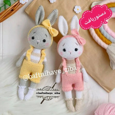 دستور بافت عروسک خرگوش با لباس بافتنی
