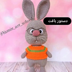 دستور بافت عروسک خرگوش با ژاکت نارنجی