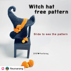 Free Crochet Pattern for a Witch Hat with Orange Accents