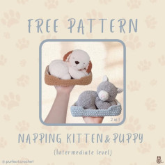 Free Crochet Pattern: Napping Kitten & Puppy for Intermediate Level