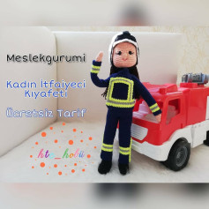 Kadın İtfaiyeci Kıyafeti İçin Ücretsiz Amigurumi Tarifi
