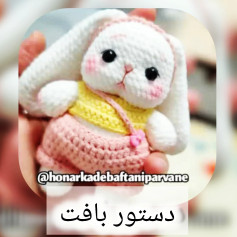 خرگوش قلاب‌بافی زیبا با لباس رنگارنگ